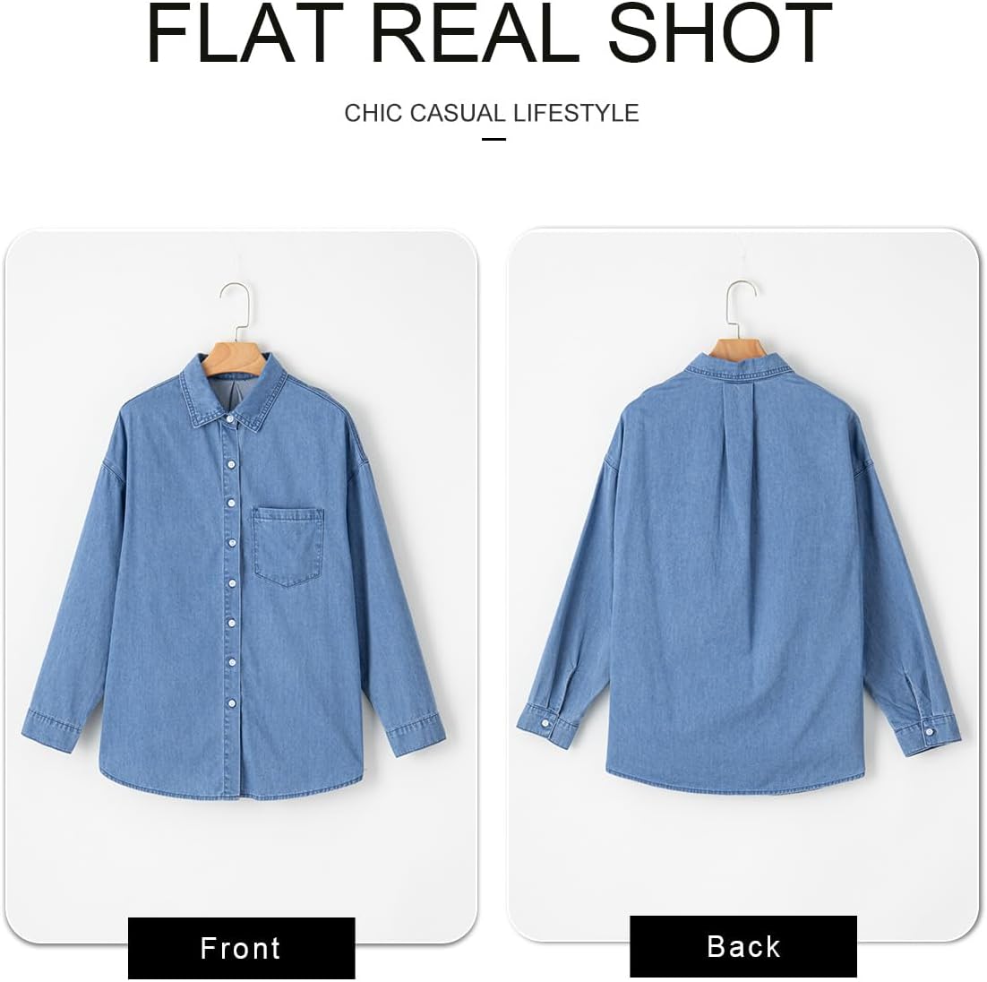 Astylish Women Denim Shirts Button Down Blouse V Neck Casual Tops 5 Astylish Women Denim Shirts Button Down Blouse V Neck Casual Tops - Image 5