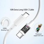 10ft Cable for Apple iPhone 16 15 Pro Max Charger Fast Charging iPad AirPods 4 (USB-C), 20w Type C Blcok 10-ft Long USB C to C Cord White 1Pack - Image 5
