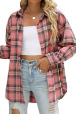 CHYRII Womens Button Down Flannel Shirts Long Sleeve Plaid Shackets Business Casual Blouse Top