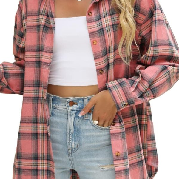 CHYRII Womens Button Down Flannel Shirts Long Sleeve Plaid Shackets Business Casual Blouse Top