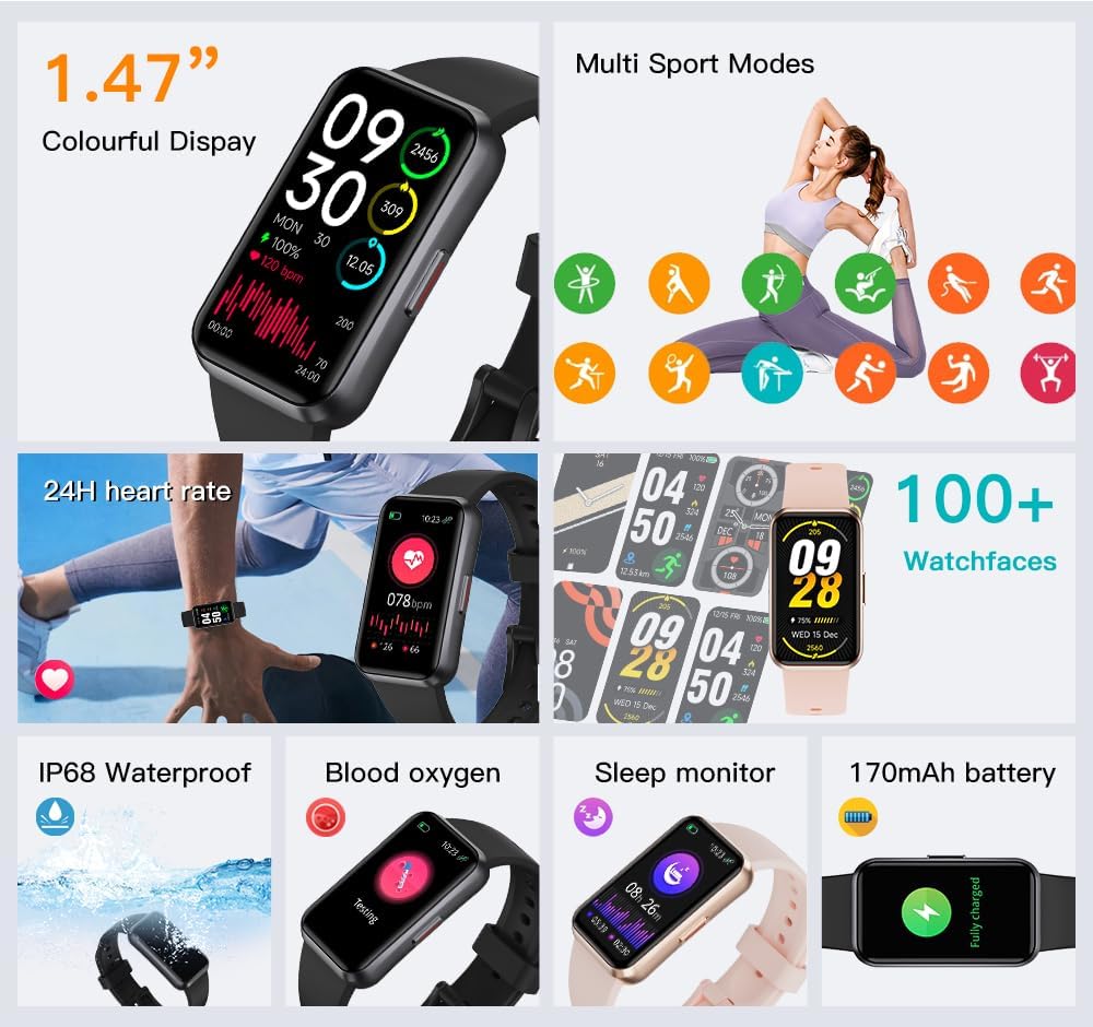 Fitness Tracker with 24/7 Health Monitoring,Heart Rate Sleep Blood Pressure Fitness Tracker with 24/7 Health Monitoring,Heart Rate Sleep Blood Pressure Oxygen Monitor/Calorie Steps Counter Pedometer Activity Smart watchs/Notifications for Android/iOS