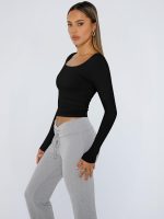 Trendy Queen Womens Long Sleeve Shirts Crop Tops Fall Fashion 2025 Square Neck Going Out Basics Tees Y2k Clothes - Image 3
