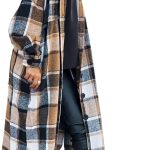SKIKYAN Women Fall Flannel Plaid Shacket Jacket Oversized Button Down Long Shirt Jacket