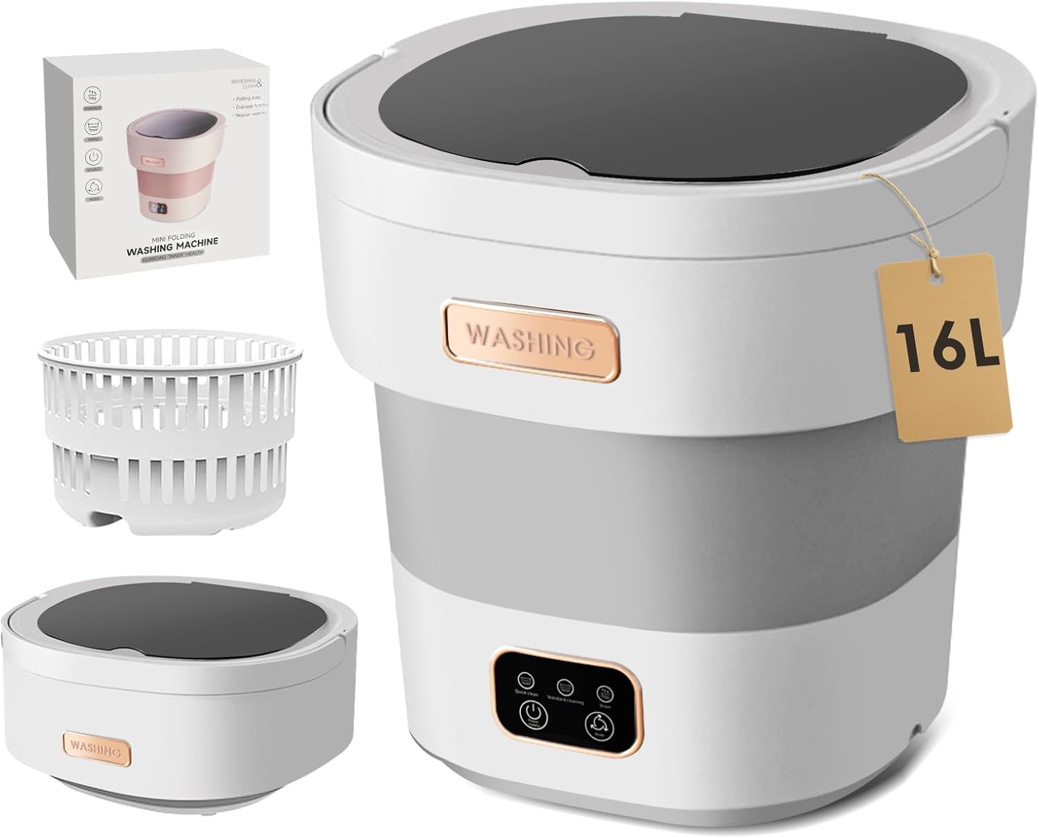 Portable Washing Machine,Mini Washer 16L Upgraded With Spin Basket 3 Portable Washing Machine,Mini Washer 16L Upgraded With Spin Basket 3 Modes Deep Cleaning for Underwear,Baby Clothes,Shirt,Small Delicates