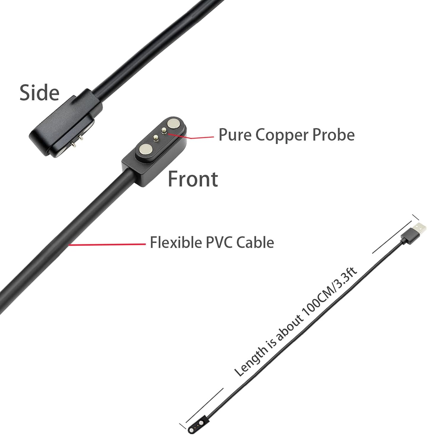 Charger Compatible with VeryFitPro, Fitpolo, Tozo, and YAMAY Smartwatches Including Models SW025, Letsfit ID205L, Replaceable Magnetic USB Cable, Smart Watch Fast Charger (2, Black) 2 Charger Compatible with VeryFitPro, Fitpolo, Tozo, and YAMAY Smartwatches Including Models SW025, Letsfit ID205L, Replaceable Magnetic USB Cable, Smart Watch Fast Charger (2, Black) - Image 2