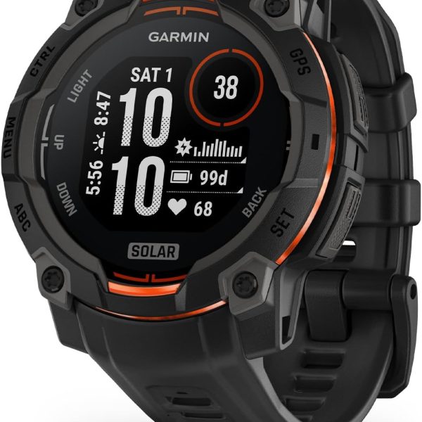 Garmin Instinct® 3 45mm, Solar Charged Display, Rugged Outdoor GPS Smartwatch, Metal-Reinforced Bezel, Built-in Flashlight, Black