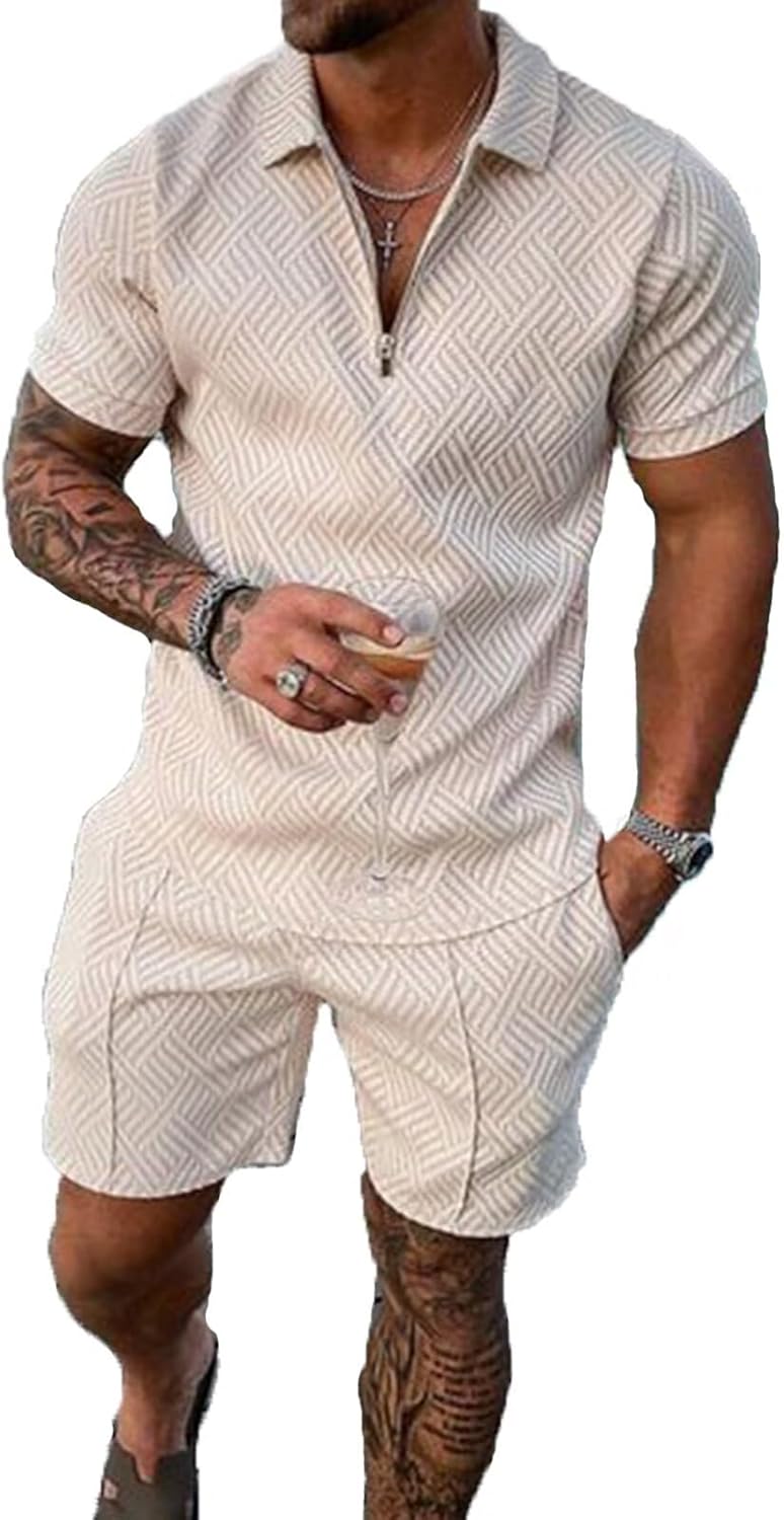 Mens Short Sets 2 Piece Outfits Polo Shirt Fashion Summer Mens Short Sets 2 Piece Outfits Polo Shirt Fashion Summer Tracksuits Casual Set Short Sleeve and Shorts Set for Men