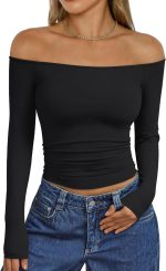 Trendy Queen Womens Long Sleeve Off The Shoulder Tops Going Out Cute Basic Y2K Fall Fashion 2025 Outfits Clothes