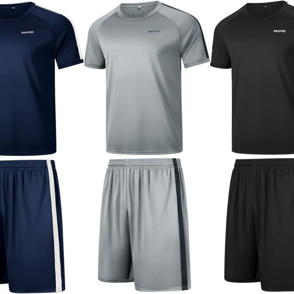 RPOVIG Shirts Shorts Workout Set:Men's 3 Pack Clothes Short set outfits Gym Active Athletic Basketball