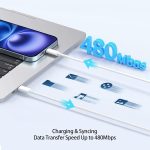 10ft Cable for Apple iPhone 16 15 Pro Max Charger Fast Charging iPad AirPods 4 (USB-C), 20w Type C Blcok 10-ft Long USB C to C Cord White 1Pack - Image 6