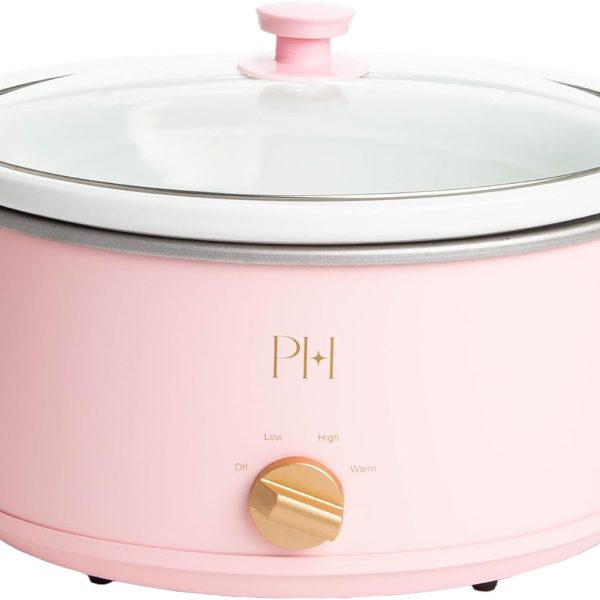 Paris Hilton 6-Quart Manual Slow Cooker, Features Three Settings (Low, High, Warm), Naturally Nonstick and Dishwasher Safe Stoneware Insert, Family Sized Capacity, Pink