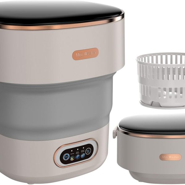 Portable Washing Machine, 16L Mini Washing Machine With Spin Basket，Small Portable Washer Machine Suitable for Underwear Small Clothes, Foldable Design Ideal for Apartments Dorms Hotels (Light Grey)