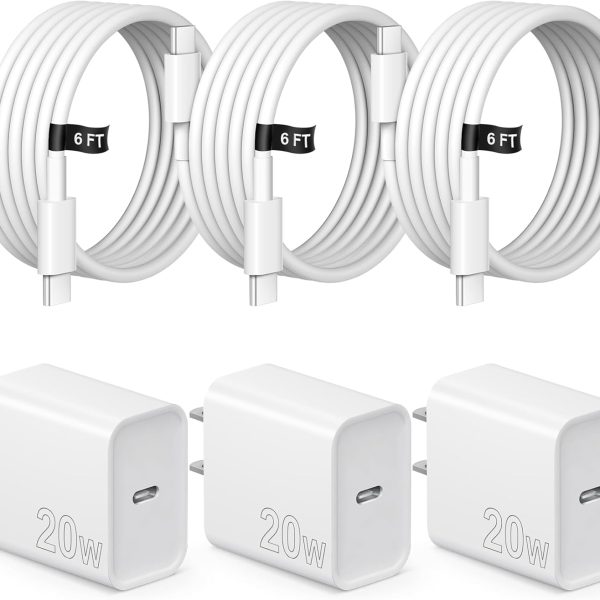 iPhone 17 16 15 Charger Fast Charging 3 Pack USB C Charger Block Type C Chargers 6FT Cord Wall Chargers Compatible with iPhone Air/17/17 Plus/17 Pro/17 Pro Max/16/16 Plus/16 Pro/16 Pro Max/15 Pro Max