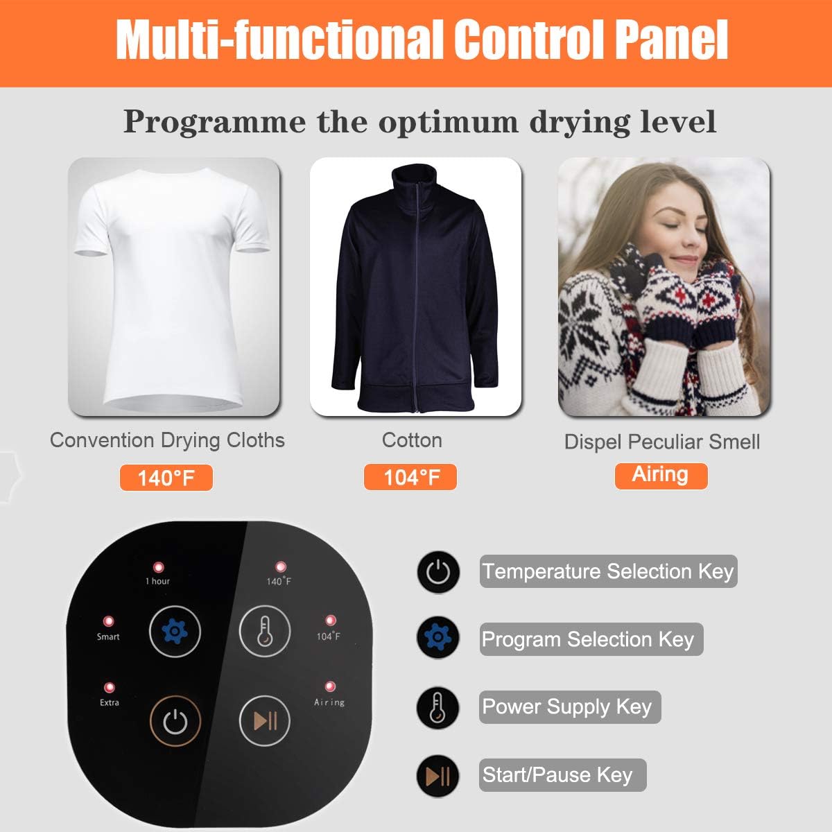 COSTWAY 1700W Electric Portable Clothes Dryer, 13.2 lbs Capacity Front Load Compact Tumble Laundry Dryer with Stainless Steel Tub, Easy Control Button Panel Downside for Variety Drying Mode, White 2 COSTWAY 1700W Electric Portable Clothes Dryer, 13.2 lbs Capacity Front Load Compact Tumble Laundry Dryer with Stainless Steel Tub, Easy Control Button Panel Downside for Variety Drying Mode, White - Image 2