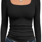 Trendy Queen Womens Long Sleeve Shirts Crop Tops Fall Fashion 2025 Square Neck Going Out Basics Tees Y2k Clothes