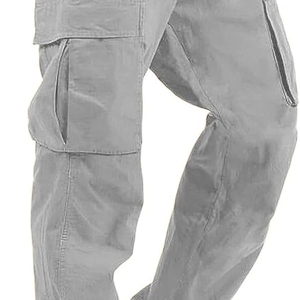 HUNGSON Mens Cargo Pants Drawstring Casual Hiking Pants Joggers Athletic Trousers Cotton Loose Straight Sweatpants for Men