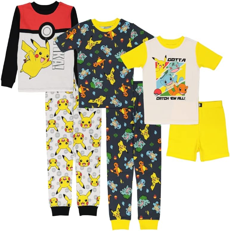 Pokemon Boys' 6-Piece Snug-Fit Cotton Pajamas Set, Poke Treasure, 10 1 Pokemon Boys' 6-Piece Snug-Fit Cotton Pajamas Set, Poke Treasure, 10
