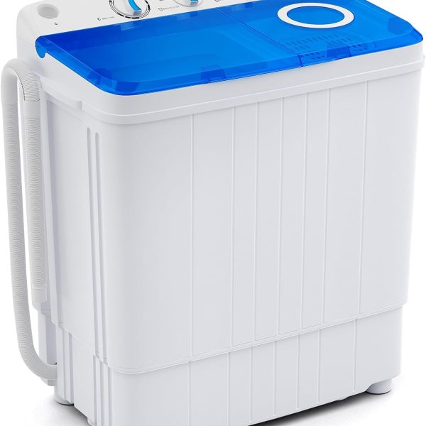 Giantex Portable Washing Machine, 17.6lbs Compact Washer Spinner Combo with Pump Drain, Twin Tub 11lbs Wash & 6.6lbs Spin, Lavadoras Portatiles for Apartment RV Dorm College (White & Blue)