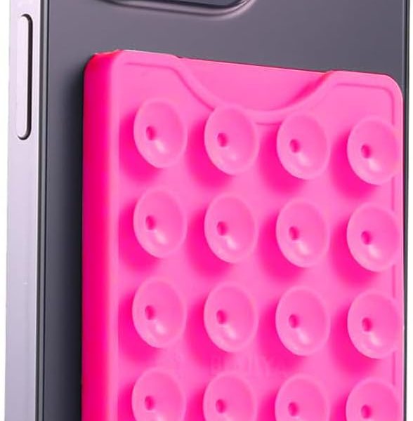 BIAJIYA Suction Card Holder for Phone Case, Silicone Octo Cup Buddy Phone Wallet Stick on Back of Smartphones, Hands-Free Sticky Wallet for iPhone, Videos and Selfies (Hot Pink)
