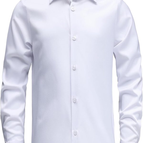 Boys Stretch Wrinkle Free Dress Shirts Button Down Shirt Long Sleeve Formal School Uniform Shirts