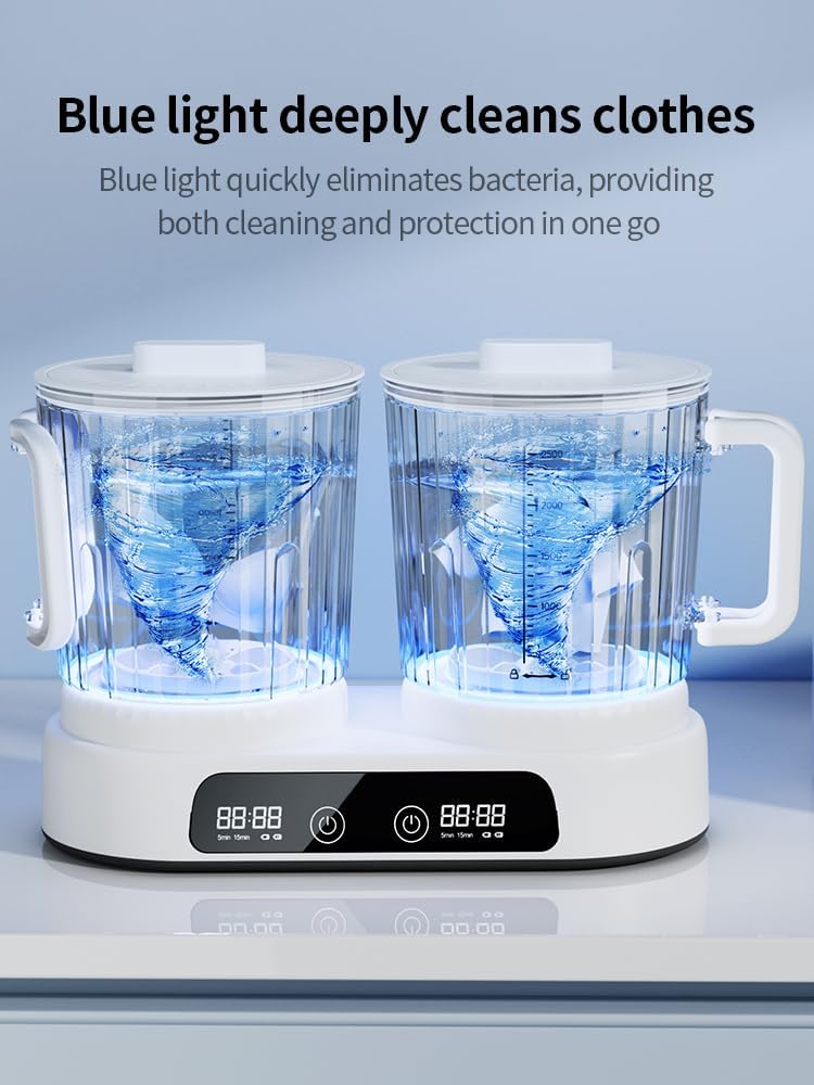 Portable Mini Washing Machine for Underwear, 2.5L*2 Underwear Washing Machine 8000mAh Rechargeable Battery–Deep Cleans Socks & Baby Clothes Ideal for Travel, Dorm & RV 3 Portable Mini Washing Machine for Underwear, 2.5L*2 Underwear Washing Machine 8000mAh Rechargeable Battery–Deep Cleans Socks & Baby Clothes Ideal for Travel, Dorm & RV - Image 3