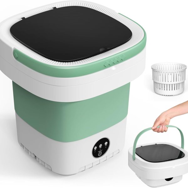Portable Washing Machine, 12L Upgraded Mini Washing Machine With Spin Basket, Foldable Washer Cleaning for Underwear, Baby Clothes Socks and Small Items, Small Washer for Apartments, Dorm,RV (Green)