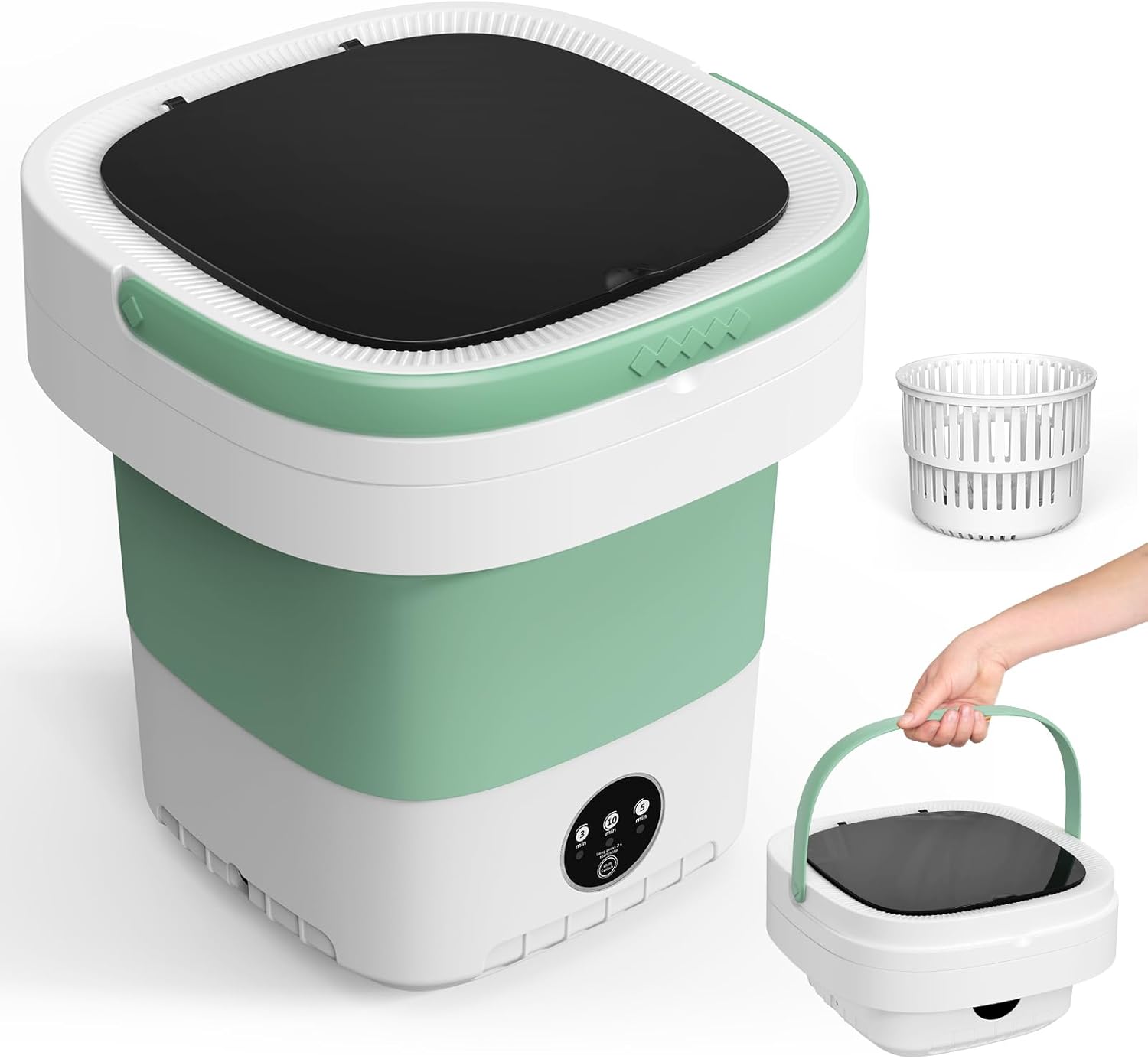 Portable Washing Machine, 12L Upgraded Mini Washing Machine With Spin Portable Washing Machine, 12L Upgraded Mini Washing Machine With Spin Basket, Foldable Washer Cleaning for Underwear, Baby Clothes Socks and Small Items, Small Washer for Apartments, Dorm,RV (Green)