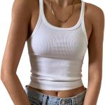 Artfish Women's Sleeveless Tank Top Form Fitting Scoop Neck Ribbed Knit Basic Cami Shirts