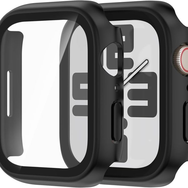 2 in 1 Case for Apple Watch Screen Protector 45mm Series 7 8 9 Accessories Built-in HD Tempered Glass Protective Face and Hard PC Bumper Cover Compatible iWatch