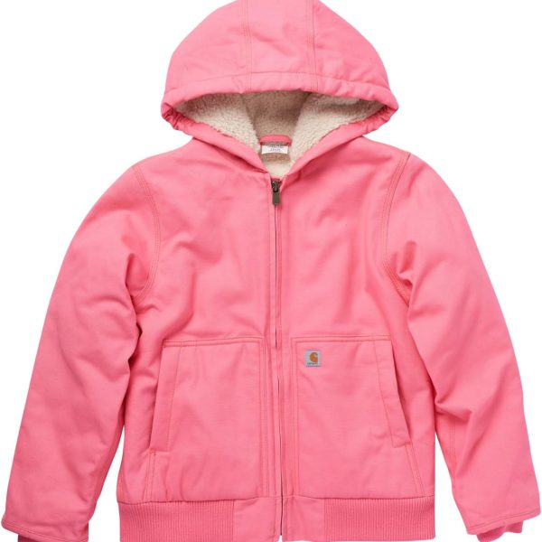 Carhartt Girls Zip Front Flannel Quilt Lined Hooded Active Jac