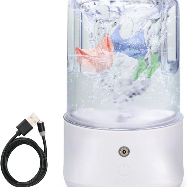 Mini Portable Washing Machine - USB Rechargeable 1L Small Washer with 2 Modes Deep Cleaning for Underwear, Socks & Baby Clothes, Compact Travel Laundry for Apartment, Dorm, Camping, White