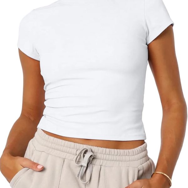 Women's Basic Summer Short Sleeve Crewneck T-Shirts Y2K Cute Going Out Tops Baby Tee