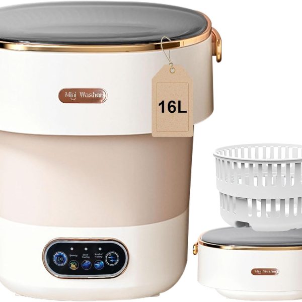Portable Washing Machine,Mini Washer 16L Upgraded With Spin Basket,Small Clothes Folding Washing Machine Of Underwear, Baby And Small Clothes,Suitable For Home Apartments Dormitories, Hotels Khaki