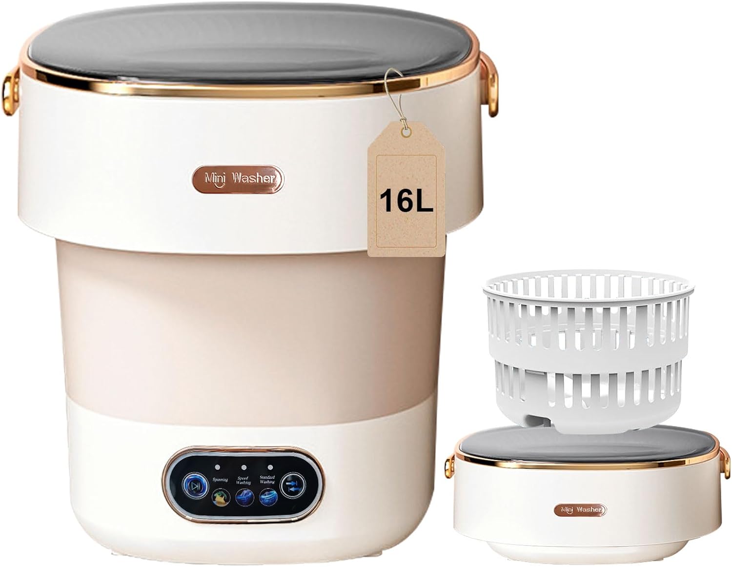 Portable Washing Machine,Mini Washer 16L Upgraded With Spin Basket,Small Clothes Portable Washing Machine,Mini Washer 16L Upgraded With Spin Basket,Small Clothes Folding Washing Machine Of Underwear, Baby And Small Clothes,Suitable For Home Apartments Dormitories, Hotels Khaki