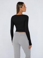 Trendy Queen Womens Long Sleeve Shirts Crop Tops Fall Fashion 2025 Square Neck Going Out Basics Tees Y2k Clothes - Image 4