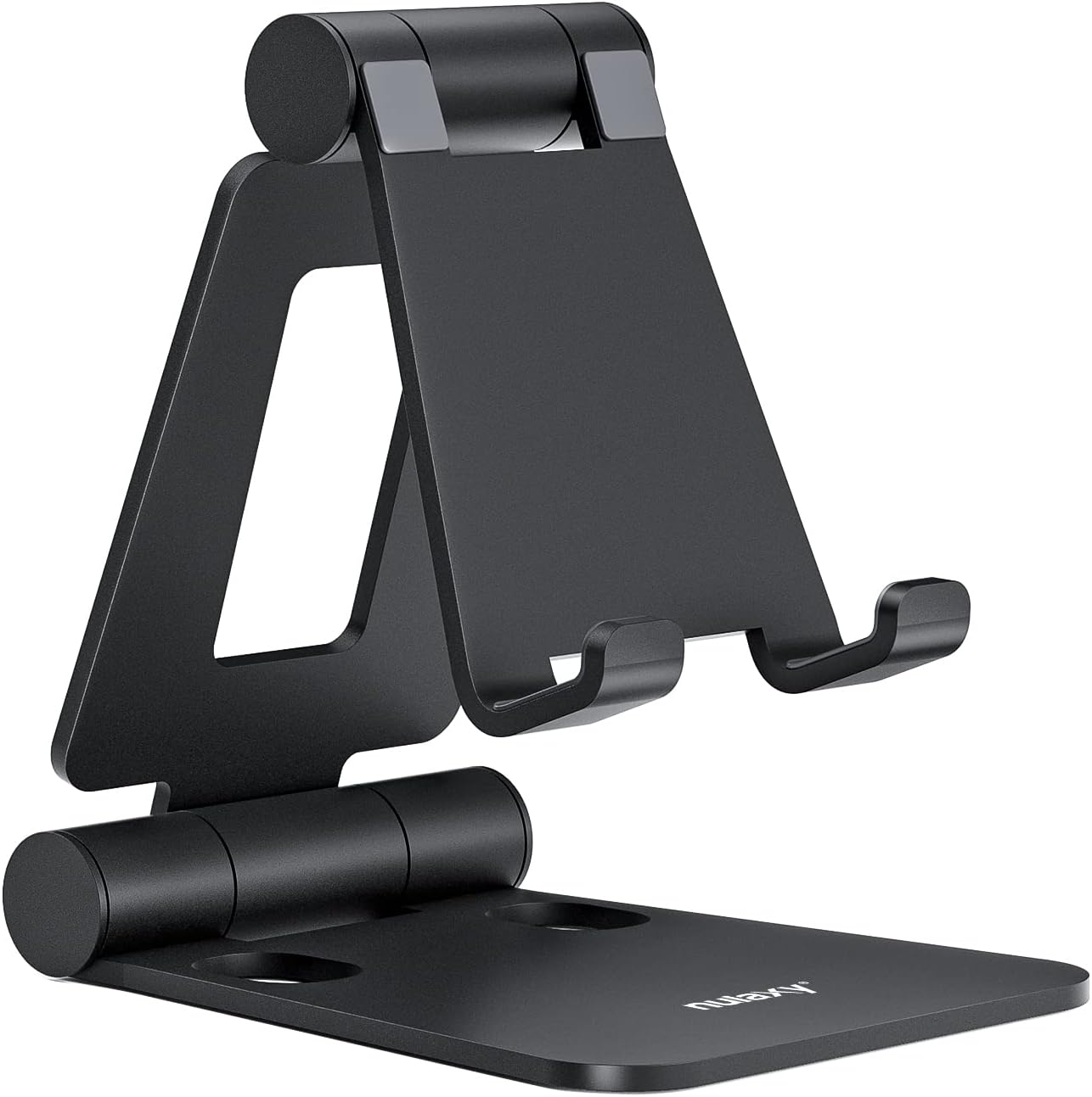 Nulaxy Dual Folding Cell Phone Stand, Fully Adjustable Foldable Desktop Nulaxy Dual Folding Cell Phone Stand, Fully Adjustable Foldable Desktop Phone Holder Cradle Dock Compatible with iPhone 17 16 15 14 13 12 11 Pro Max Xs Xr X 8, Nintendo Switch, All Phones