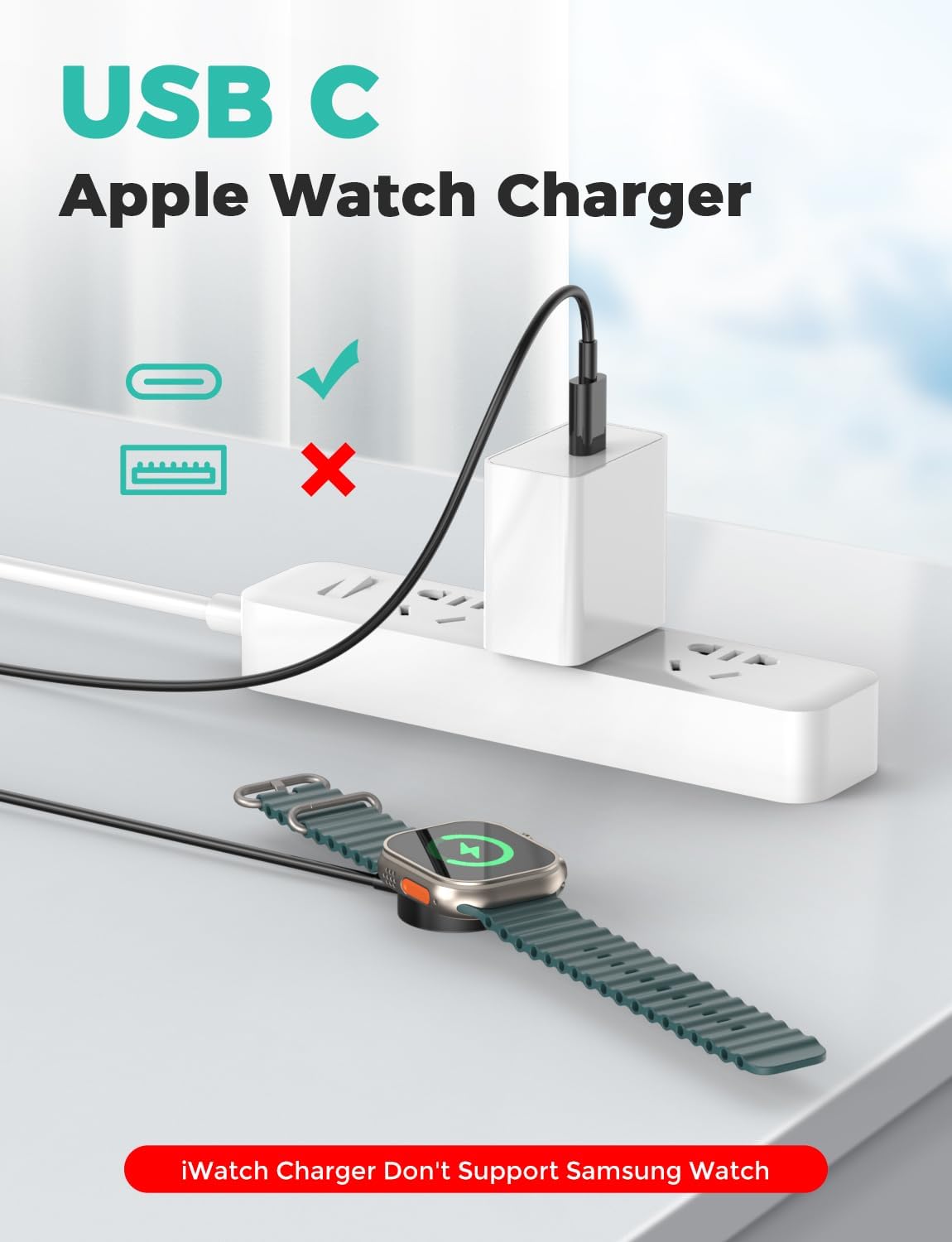 USB C for Watch Charger USB Magnetic Fast Charging Cable Portable Wireless Charging Compatible with Watch Series 10/9/8/7/6/5/4/3/2 Ultra 2/SE-Black 2 USB C for Watch Charger USB Magnetic Fast Charging Cable Portable Wireless Charging Compatible with Watch Series 10/9/8/7/6/5/4/3/2 Ultra 2/SE-Black - Image 2