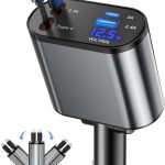 Retractable Car Charger, 4 in 1 Fast Charging Car Charger USB-C & USB-A Compatible with iPhone 16/15/14/13/12/11,Galaxy,Pixel