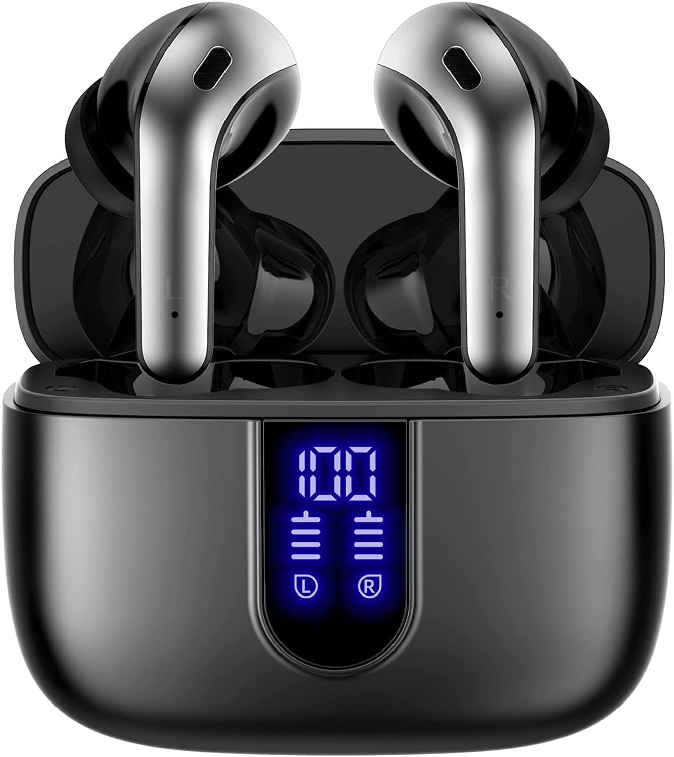 TAGRY Bluetooth Headphones True Wireless Earbuds 60H Playback LED Power TAGRY Bluetooth Headphones True Wireless Earbuds 60H Playback LED Power Display Earphones with Wireless Charging Case IPX5 Waterproof in-Ear Ear buds with Mic for TV Smart Phone Laptop Computer Sports