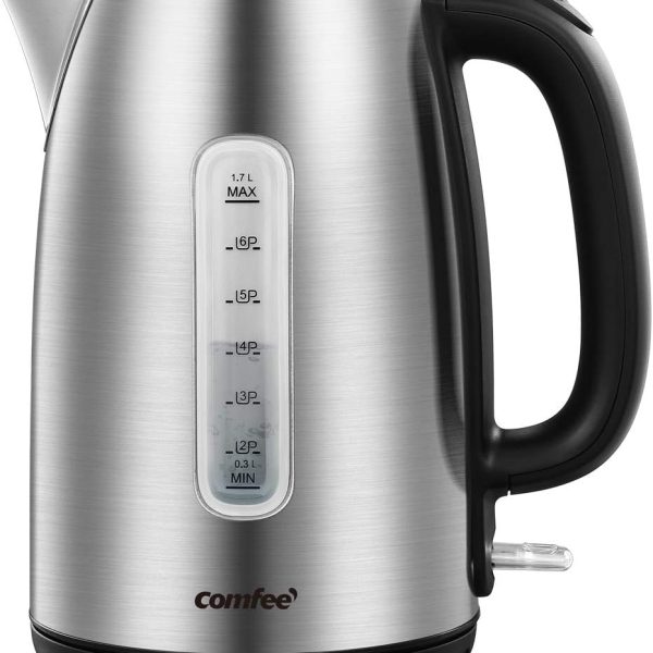 COMFEE' Stainless Steel Electric Kettle, 1.7 Liter Tea Kettle Electric & Hot Water Kettle, 1500W Fast Boil with LED Light, Auto Shut-Off and Boil-Dry Protection