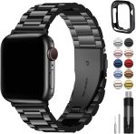 Fullmosa Metal Band Compatible with Apple Watch Bands 45mm 44mm 42mm 46mm 49mm 41mm 40mm 38mm, iWatch Band with Case for Apple Watch Series 11 10 9 8 7 6 5 4 3 2 1 SE3/2/1 Ultra3/2/1 , 42mm 44mm 45mm, Black