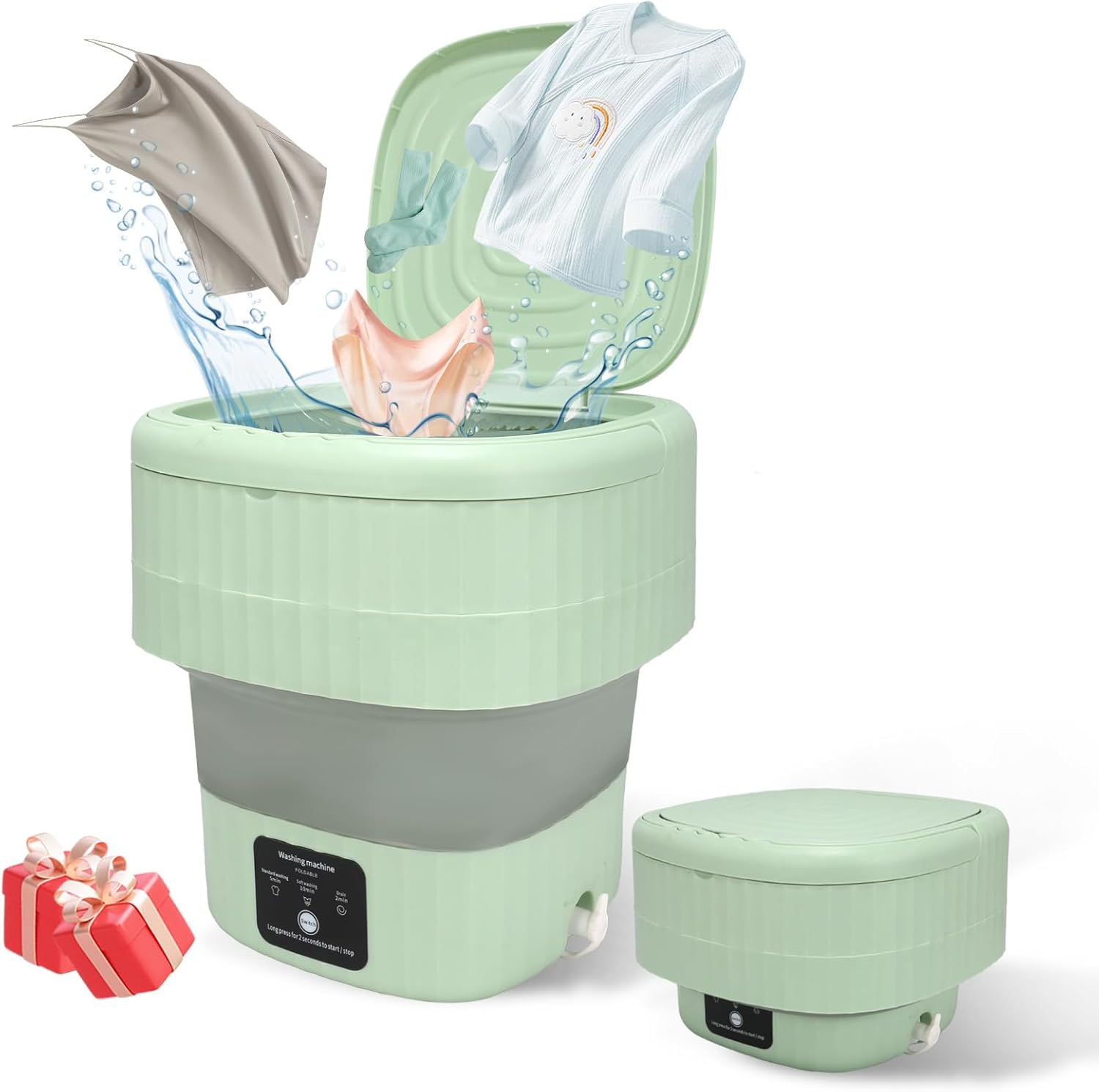 Mini Portable Washing Machine, 9L, 3 Modes, Blue Light Disinfection, Mini Portable Washing Machine, 9L, 3 Modes, Blue Light Disinfection, Ideal for Underwear, Socks, Baby Clothes. Foldable for Space-Saving, Perfect for Apartments, Hotels, Camping & Travel (Green)