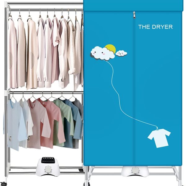 Portable Dryer, 110V 1000W Electric Clothes Dryer Machine, Double Layer Stackable, Stainless Steel, Blue, 15kg Capacity, Front Load, Ideal for Apartments, RV, Families, Campers