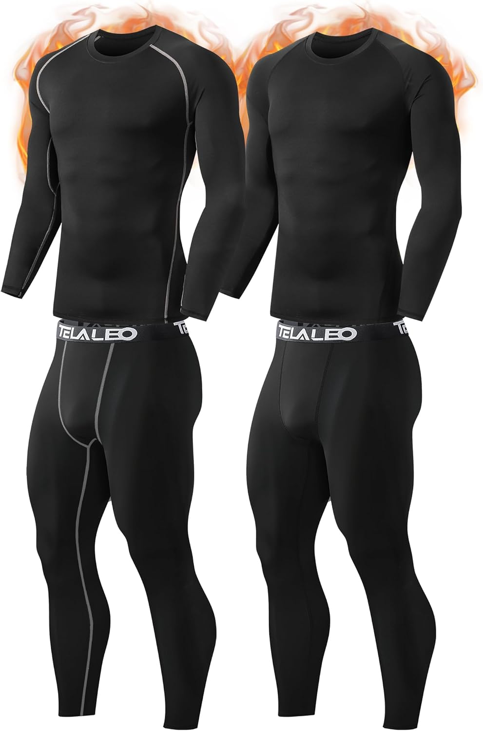 TELALEO 2 Set Mens Thermal Underwear Fleece Lined Long Johns TELALEO 2 Set Mens Thermal Underwear Fleece Lined Long Johns 4 Pcs Base Layer Shirts Pant for Cold Winter Weather