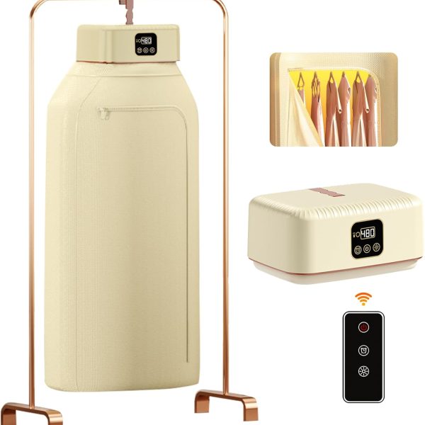 Portable Clothes Dryer Hold 9-12 Items, 8H Timer, w/Remote Control & Dry Bag, Mini Compact Foldable Fast Electric Dryer Machine for Laundry, Travel, Apartment, RV, Dorm, Low Noise, Energy Saving, 600W