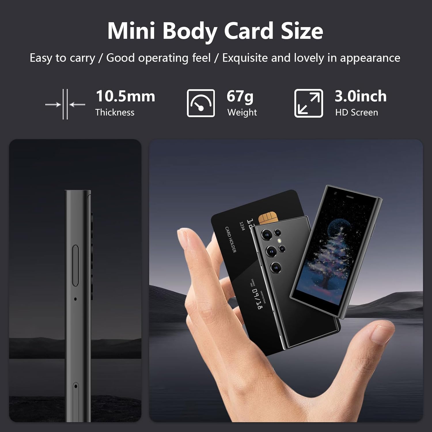 Mini Smartphone 3G Unlocked Mini Phone Kid's Smartphone 3.0'' HD Touch Screen World's Smallest 1000mAh Battery Dual SIM Little Mobile Phone with Face ID Pocket Child Cellphone 2GB+16GB Black 2 Mini Smartphone 3G Unlocked Mini Phone Kid's Smartphone 3.0'' HD Touch Screen World's Smallest 1000mAh Battery Dual SIM Little Mobile Phone with Face ID Pocket Child Cellphone 2GB+16GB Black - Image 2