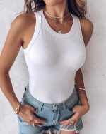 CHICME Women Built-in Bra Tank Tops Sleeveless Casual Shirts Racerback Ribbed Fitted Tank Tops - Image 4