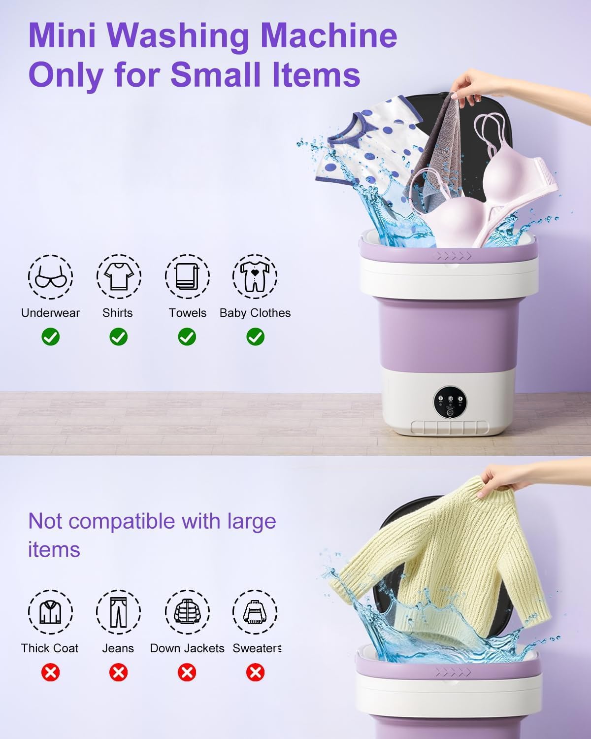 Portable Washing Machine,16L Small Washer with Spin Drainage Basket, 3 Modes Deep Cleaning Suitable for Underwear, Socks, Baby Clothes, Foldable Design Ideal for Apartments, Hotels, RV 5 Portable Washing Machine,16L Small Washer with Spin Drainage Basket, 3 Modes Deep Cleaning Suitable for Underwear, Socks, Baby Clothes, Foldable Design Ideal for Apartments, Hotels, RV - Image 5