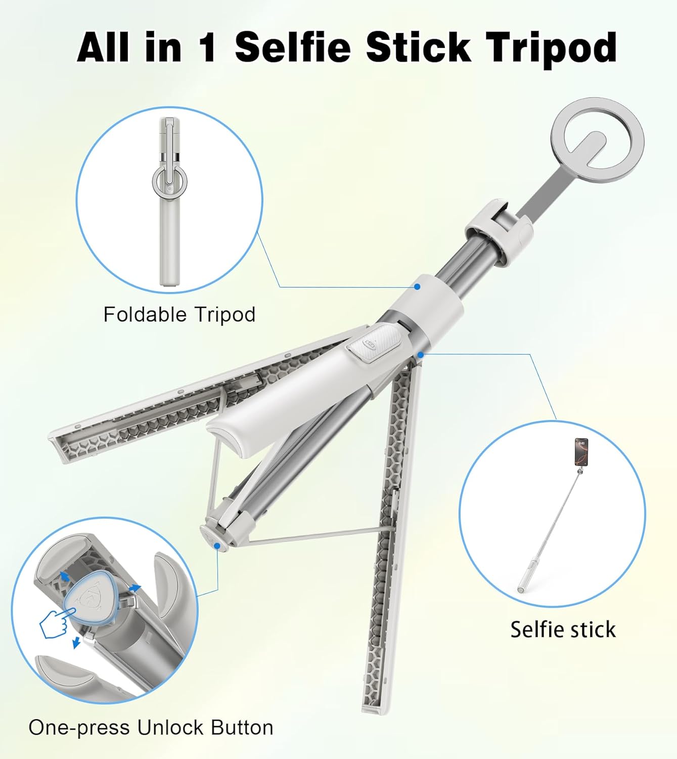 TONEOF 68" Magnetic Selfie Stick Tripod with Aluminum Strong Magnetic Holder for Magsafe, 360° Rotatable Travel Phone Tripod Stand with Metal Ring & Rechargeable Remote for iPhone/Android(Beige Gray) 7 TONEOF 68" Magnetic Selfie Stick Tripod with Aluminum Strong Magnetic Holder for Magsafe, 360° Rotatable Travel Phone Tripod Stand with Metal Ring & Rechargeable Remote for iPhone/Android(Beige Gray) - Image 7