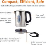 Amazon Basics Electric Stainless Steel Kettle for Tea and Coffee, BPA-Free, Fast Boiling, Auto Shut-Off, 1.1 Quarts, 1500W, Black and Silver - Image 3